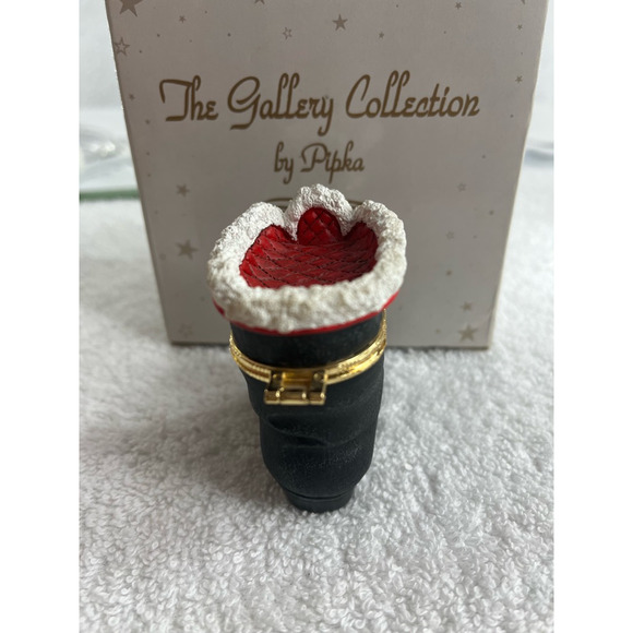 Pipka Gallery Collection #40032 Teddy Bear Santa Boot Trinket Box Christmas 3" - Picture 9 of 10